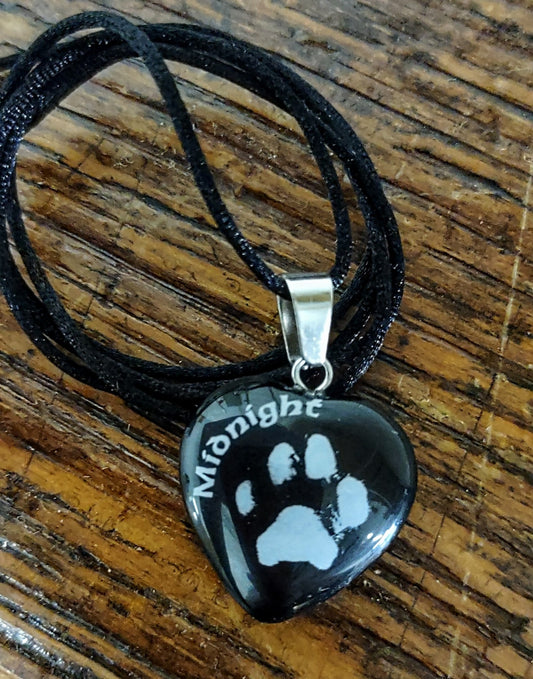 Black Paw Print Heart Pendant