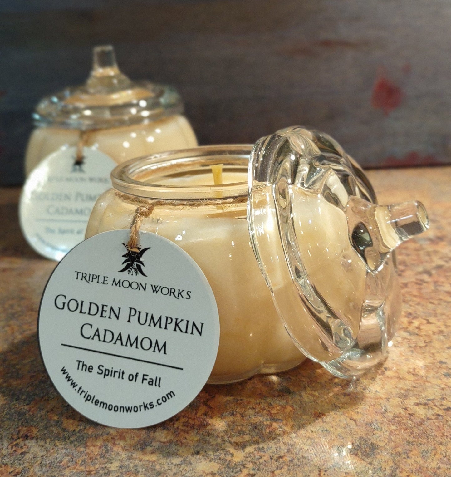 Golden Pumpkin Cardamom glass pumpkin container