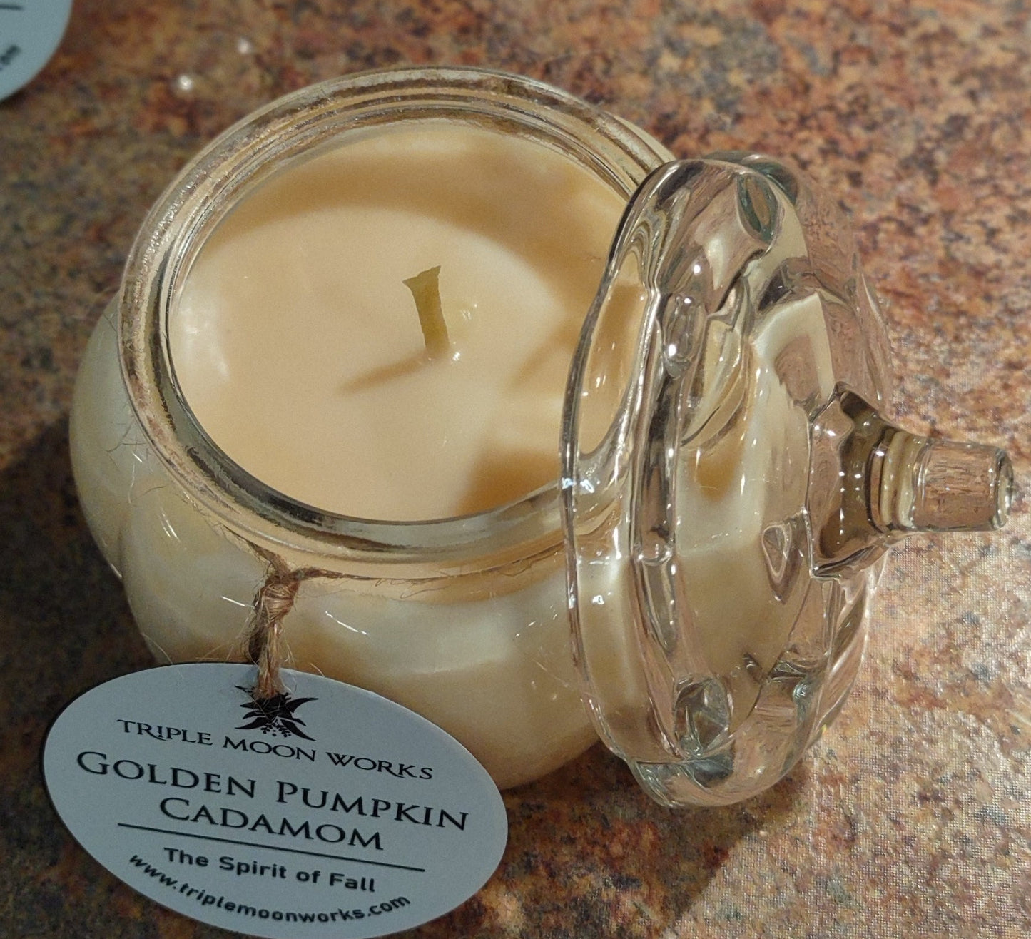 Golden Pumpkin Cardamom glass pumpkin container
