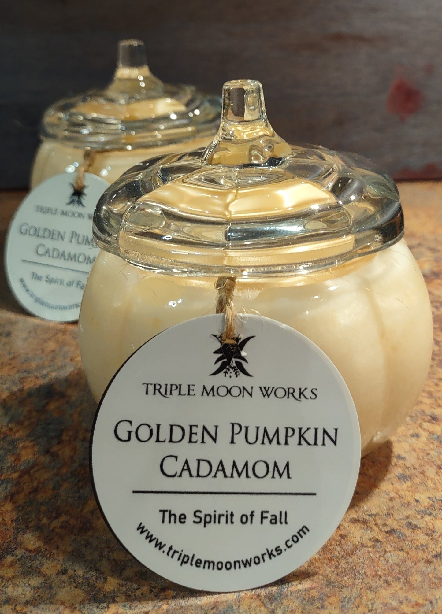 Golden Pumpkin Cardamom glass pumpkin container